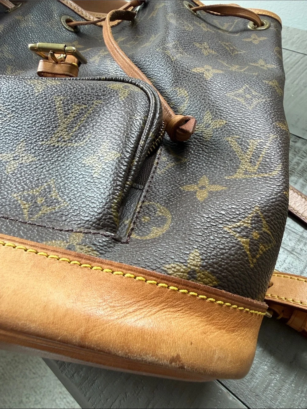 LOUIS VUITTON AUTHENTIC Vintage Monogram Canvas Backpack with Tan Trim